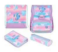 herlitz Schulranzen Set 4-teilig Loop Ocean Lights Rosa 17 L Ergonomischer Tornister mit geringem Gewicht 1. Klasse Junge Mädchen Kinder, Seepferdchen