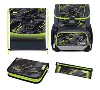 herlitz Schulranzen Set 4-teilig Loop Wild Panther Grau Grün 17 L Ergonomischer Tornister mit geringem Gewicht 1. Klasse Junge Mädchen Kinder