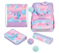 herlitz Schulranzen Set 6-teilig Ultralight Ocean Lights 1. Klasse | Rosa Türkis, 16l, Ergonomisch, Ultraleichte Schultasche, Seepferdchen