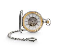 Hermann Jäckle Augsburg II Skelett Taschenuhr Herren - Mechanische Taschenuhr Handaufzug, 50 mm Gehäuse, Mineralglas, sichtbares Uhrwerk, inkl. Kette & Reiseetui - Vintage Pocket Watch