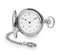 Hermann Jäckle Freiburg Taschenuhr Herren silberfarben 48mm - Quarz Pocket Watch mit Sprungdeckel, Kleiner Sekunde, Kette & Etui, klassisch elegant Vintage Stil