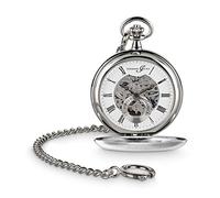 Hermann Jäckle Heidelberg Taschenuhr Herren Skelett 50mm - Mechanische Handaufzug Uhr mit Double Hunter Gehäuse (2 Deckel), Mineralglas, Kette & Reiseetui, Vintage Pocket Watch mit römischen Ziffern