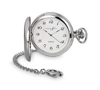 Hermann Jäckle Todtnau Taschenuhr Herren silberfarben 50mm - Quarz Pocket Watch mit Sprungdeckel, Kette & Etui, großes Zifferblatt mit arabischen Zahlen, klassisch elegant Vintage Stil