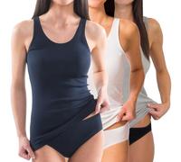 HERMKO 1310 3er Pack Damen Basic Tank Tops - 100% Bio-Baumwolle in Feinripp - Langlebig und Formbeständig - Ideales Unterhemd für jeden Look, Größe:52/54 (XXL), Farbe:Mix w/m/g