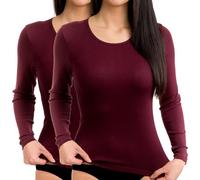 HERMKO 17830 2 Stück Damen Langarm Unterhemd, Shirt aus Baumwolle/Modal, Farbe:Bordeaux, Größe:36/38 (S)