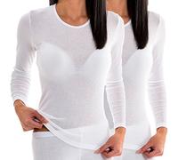 HERMKO 17830 2 Stück Damen Langarm Unterhemd, Shirt aus Baumwolle/Modal, Farbe:weiß, Größe:36/38 (S)