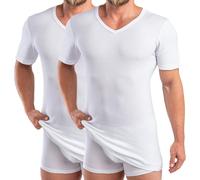 HERMKO 488710 2er Pack Extralanges Herren Kurzarm Shirt +6cm V-Neck mit Bund als Abschluss, 100% Bio-Baumwolle, Größe:D 9 = EU 3XL, Farbe:weiß