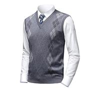 Herothorn Herren Business West Ärmellose Pullunder Slim Fit Strickweste Argyle V-Ausschnitt Pulloverwestee Herbst Winter Wollweste für Männer