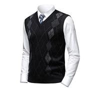 Herothorn Herren Business West Ärmellose Pullunder Slim Fit Strickweste Argyle V-Ausschnitt Pulloverwestee Herbst Winter Wollweste für Männer