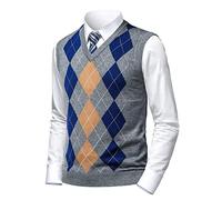 Herothorn Herren Business West Ärmellose Pullunder Slim Fit Strickweste Argyle V-Ausschnitt Pulloverwestee Herbst Winter Wollweste für Männer