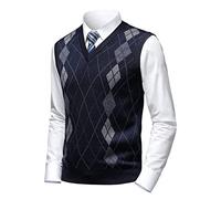 Herothorn Herren Business West Ärmellose Pullunder Slim Fit Strickweste Argyle V-Ausschnitt Pulloverwestee Herbst Winter Wollweste für Männer
