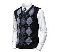 Herothorn Herren Business West Ärmellose Pullunder Slim Fit Strickweste Argyle V-Ausschnitt Pulloverwestee Herbst Winter Wollweste für Männer