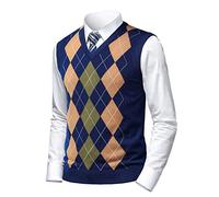 Herothorn Herren Business West Ärmellose Pullunder Slim Fit Strickweste Argyle V-Ausschnitt Pulloverwestee Herbst Winter Wollweste für Männer