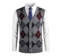 Herothorn Herren Diamant West Dick Strickweste Business Ärmellose Pullunder Wollweste Argyle Lässig V-Ausschnitt Pulloverwestee Gestrickt Pullover für Männer