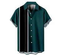 Herren 1950er Vintage Bowling-Hemd Retro Kurzarm Button-Down Hawaii-Hemden, Smaragdrün, XX-Large