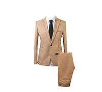 Herren 2 Teilig Slim Fit Business Casual Anzug Jacke Hose Kaki L