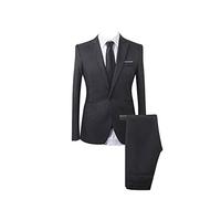 Herren 2 Teilig Slim Fit Business Casual Anzug Jacke Hose Schwarz XL