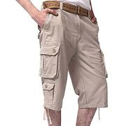 Herren 3/4-Hosen Cargo Shorts Herren Halblang Baumwolle Bermuda Shorts mit Multi Taschen Stretchbund Kurze Hose Sommer Freizeit Baumwolle Shorts Herren Multi-Pocket