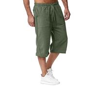 Herren 3/4 Sporthose Leicht Kurze Hosen Sommer Bermuda Shorts Baumwolle Leinen Laufhose mit Taschen Strandhose Einfarbig Mode Stoffhose Elastische Taille Sommerhose Männer Streetwear