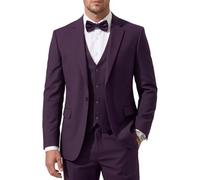 Herren 3-teiliger Slim-Fit-Anzug mit Fliege, Ein-Knopf-Blazer, Weste, Hosen-Set für Hochzeit, Business, formeller Anzug für Männer, Violett, 3XL