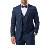 Herren 3-teiliger Slim-Fit-Anzug mit Fliege, Ein-Knopf-Blazer, Weste, Hosen-Set für Hochzeit, Business, formeller Anzug für Männer, Marineblau, XX-Small