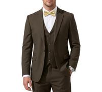 Herren 3-teiliger Slim-Fit-Anzug mit Fliege, Ein-Knopf-Blazer, Weste, Hosen-Set für Hochzeit, Business, formeller Anzug für Männer, Braun, XX-Small