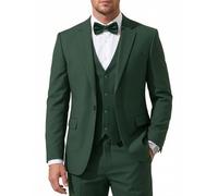 Herren 3-teiliger Slim-Fit-Anzug mit Fliege, Ein-Knopf-Blazer, Weste, Hosen-Set für Hochzeit, Business, formeller Anzug für Männer, Dunkelgrün, S