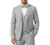 Herren 3-teiliger Slim-Fit-Anzug mit Fliege, Ein-Knopf-Blazer, Weste, Hosen-Set für Hochzeit, Business, formeller Anzug für Männer, Hellgrau, XL