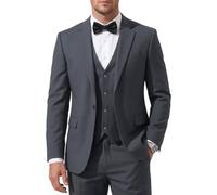 Herren 3-teiliger Slim-Fit-Anzug mit Fliege, Ein-Knopf-Blazer, Weste, Hosen-Set für Hochzeit, Business, formeller Anzug für Männer, grau dunkel, L