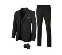 Herren 3-teiliges elegantes Anzugset, einfarbig schmal geschnitten einreihiger Hochzeitsanzug Sakko, Weste, Hose und Krawatte Set, formelle Party Busi