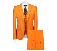 Herren 3-teiliges Slim Fit Kostüm mit Knopf Mantel Weste Hose Set Business Anzug für elegante Männer, Orange, 6X-Large