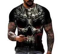 Herren 3D Bedruckte T-Shirts Lustige Druck Oversized Tshirts Männer Kurzarm T Shirt Kurzarmshirt Sommer Sportshirt Vintage Casual Tops Cotton Tee Streetwear Schwarz L