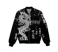 Herren 3D Drachen Print Chinesischer Stil Reißverschluss Dünne Jacke Jungen Casual Sportswear Jacke Frühling, Dünne Jacke, XXXL