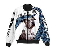 Herren 3D Pitbull Dog Muster bedruckte Bomberjacke Reißverschluss Jacke Casual Unisex Harajuku Streetwear Mantel, Bomberjacke, M