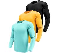 Herren 3er Pack Langarmshirt T-Shirts, UPF 50+ UV Schnelltrocknend Funktionsshirt Laufshirts, Atmungsaktiv Langarm Sportshirt Gym Shirt Outdoor Workout Fitness Oberteil Black/Yellow/Mint Green-3P08-S