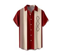 Herren 50er Jahre Herren Kleidung Rockabilly Stil Baumwolle Herren Hemden Kurzarm Fifties Bowling Casual Button-Down Shirts Hawaii-Hemden für Herren lässig Sommerärmel