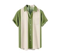 Herren 50er Jahre Herren Kleidung Rockabilly Stil Baumwolle Herren Hemden Kurzarm Fifties Bowling Casual Button-Down Shirts Hawaii-Hemden für Herren lässig Sommerärmel