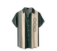 Herren 50er Jahre Herren Kleidung Rockabilly Stil Baumwolle Herren Hemden Kurzarm Fifties Bowling Casual Button-Down Shirts Hawaii-Hemden für Herren lässig Sommerärmel