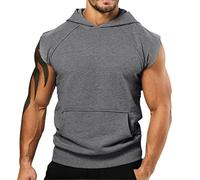 Herren ärmellose Sportweste mit Kapuze mit Reißverschluss Sport Freizeit Kapuzensweatshirt mit Reißverschluss Ärmellos Shirts Weste Muscleshirt Vest Slim Fit Tanktops Sweatshirt Achselshirt