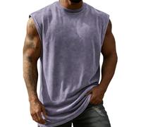 Herren ärmelloses T-Shirt aus Baumwolle Rundhalsausschnitt Lockerer Freizeitmode Basic Oberteil für Alltag und Sport Tops(Lila,L)