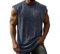 Herren ärmelloses T-Shirt aus Baumwolle Rundhalsausschnitt Lockerer Freizeitmode Basic Oberteil für Alltag und Sport(Marine,S)