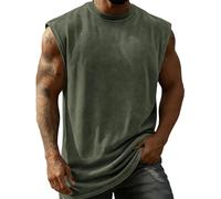 Herren ärmelloses T-Shirt aus Baumwolle Rundhalsausschnitt Lockerer Freizeitmode Basic Oberteil für Alltag und Sport Tops(Armeegrün,M)