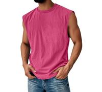 Herren ärmelloses T-Shirt aus Baumwollmischung mit Rundhalsausschnitt und geradem für Freizeit Sport Alltag(Heißpink,S)