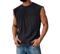 Herren ärmelloses T-Shirt aus Baumwollmischung mit Rundhalsausschnitt und geradem für Freizeit Sport Alltag(Schwarz,M)
