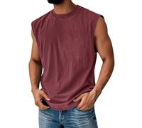 Herren ärmelloses T-Shirt aus Baumwollmischung mit Rundhalsausschnitt und geradem für Freizeit Sport Alltag(Weinrot,M)