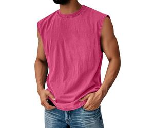 Herren ärmelloses T-Shirt aus Baumwollmischung mit Rundhalsausschnitt und geradem für Freizeit Sport Alltag(Heißpink,S)