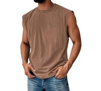 Herren ärmelloses T-Shirt aus Baumwollmischung mit Rundhalsausschnitt und geradem Top für Freizeit Sport Alltag(Kaffee,M)