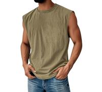 Herren ärmelloses T-Shirt aus Baumwollmischung mit Rundhalsausschnitt und geradem Top für Freizeit Sport Alltag(Armeegrün,M)