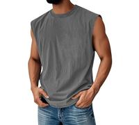 Herren ärmelloses T-Shirt aus Baumwollmischung mit Rundhalsausschnitt und geradem Tops für Freizeit Sport Alltag(Grau,S)