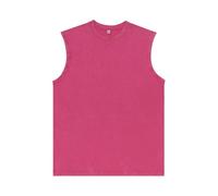 Herren ärmelloses T-Shirt Rundhalsausschnitt Lockerer Vintage Waschung Baumwolle Freizeit Oberteil Unisex Basic Tanktop(Heißpink,XXL)